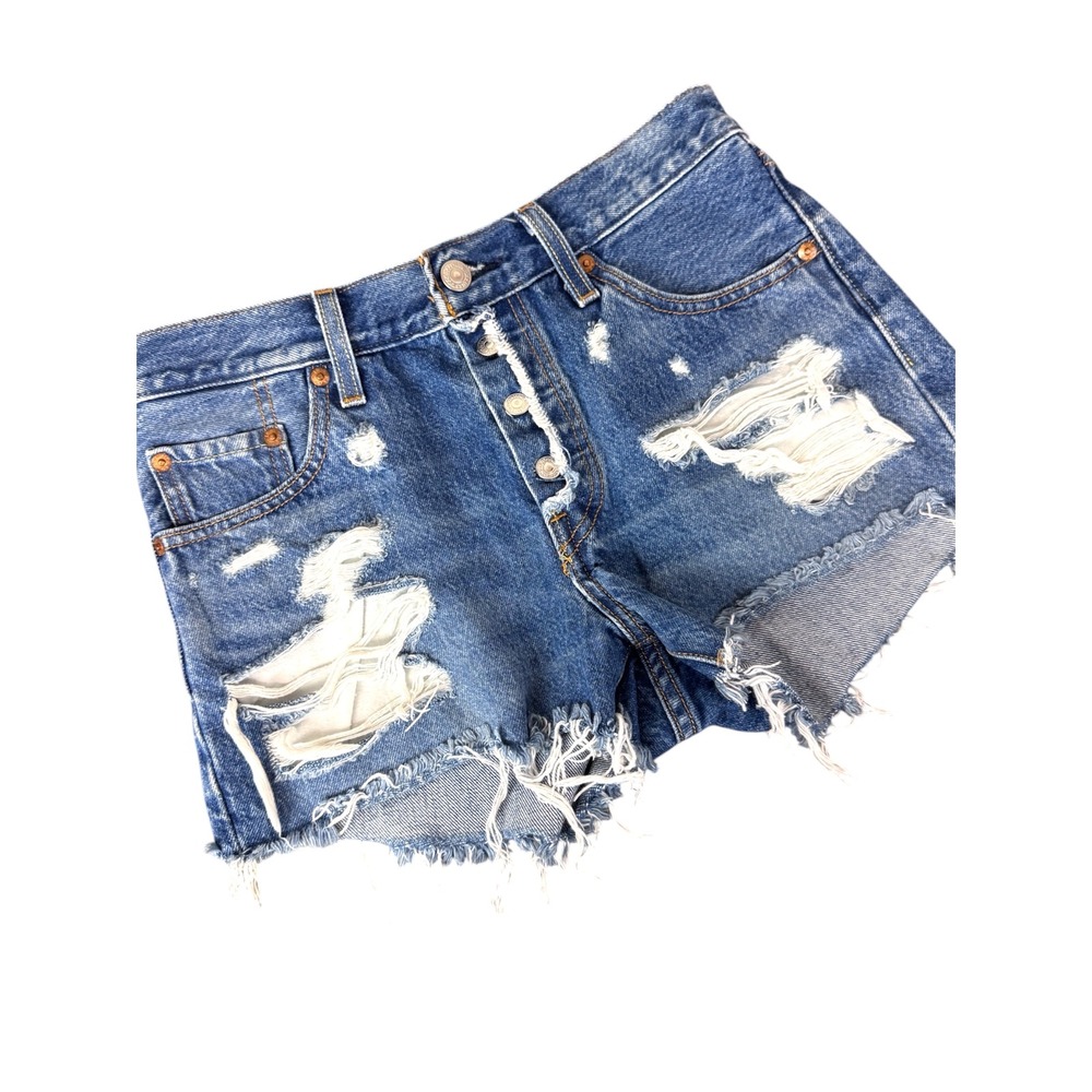 Levi's Distressed Button Fly Big E
501 Jean Shorts Original High‎ Rise Denim W25
